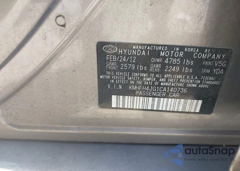 2012 Hyundai Azera from USA, damaged, VIN KMHFH4JG1CA140736